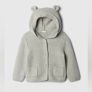 Baby Gap Hooded Bear Sweater Brannan 100% Cotton 12-18 Months Gray Knit Cardigan